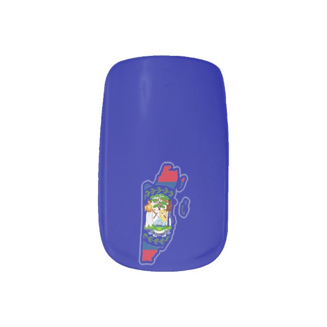 Unique Belize Flag Map Shaped Manicure Minx Nail Art (Left Thumb)
