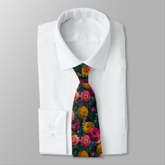 Unique Best Gifts For Men Ranunculus Flower Neck Tie (Tied)