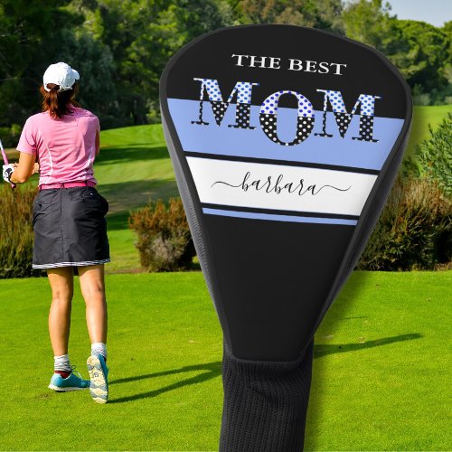 Unique Best Mom Custom Blue Black Lettering Name Golf Head Cover