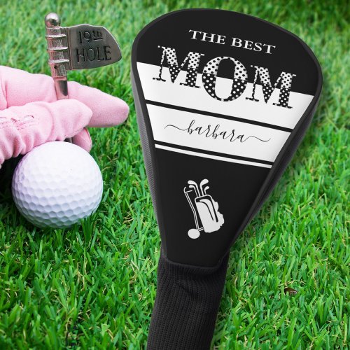 Unique Best Mom Elegant Black White Lettering Golf Head Cover