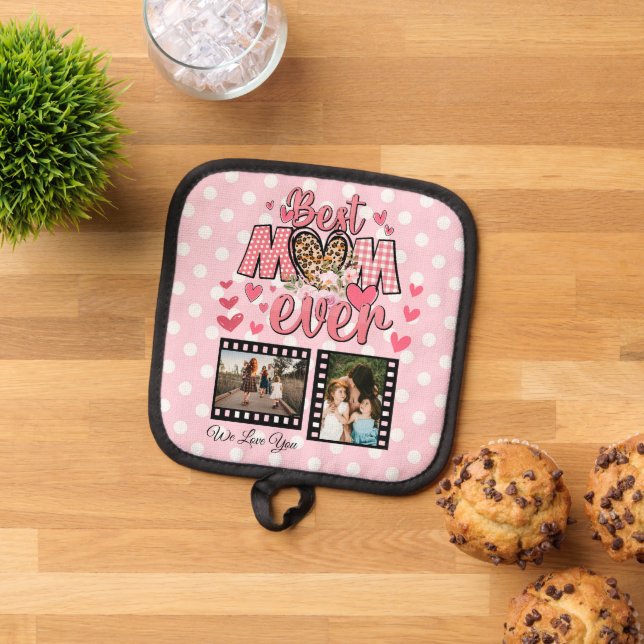 Unique Best Mom Ever Custom Photo Collage Pot Holder (Top Down)