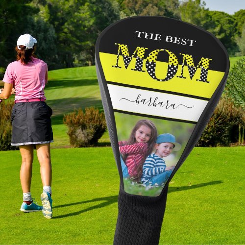 Unique Best Mom Photo Gold Black Lettering Name Golf Head Cover