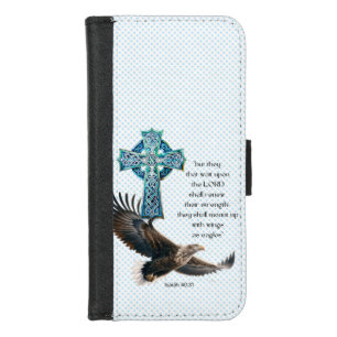 Unique Bible Blue Dot Eagle Celtic Cross iPhone 8/7 Wallet Case