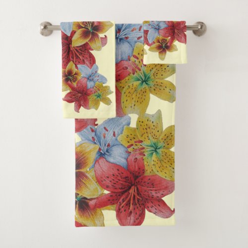 unique big and bold colorful flowers floral bath towel set