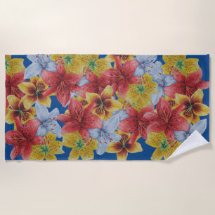 unique big and bold colorful flowers floral beach towel