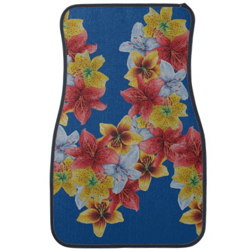 unique big and bold colorful flowers floral car floor mat