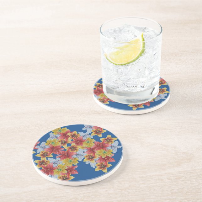 unique big and bold colorful flowers floral coaster (Side)