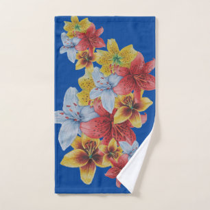 unique big and bold colorful flowers floral hand towel