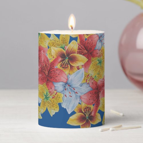 unique big and bold colorful flowers floral pillar candle