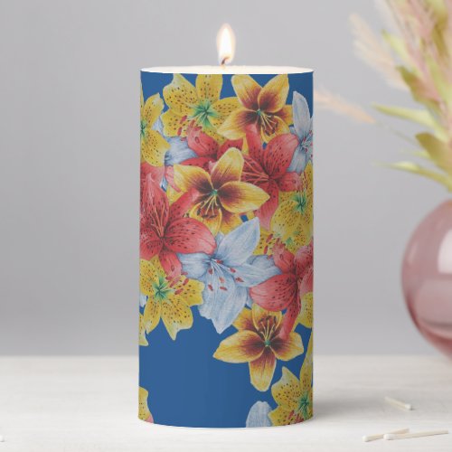 unique big and bold colorful flowers floral pillar pillar candle