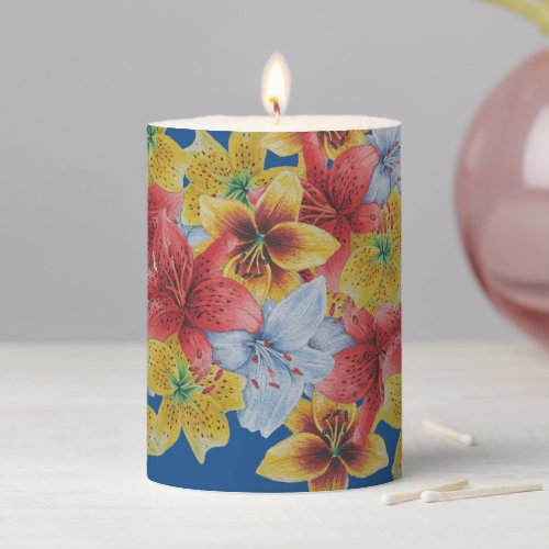 unique big and bold colorful flowers floral pillar pillar candle