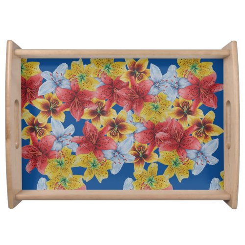 unique big and bold colorful flowers floral  serving tray