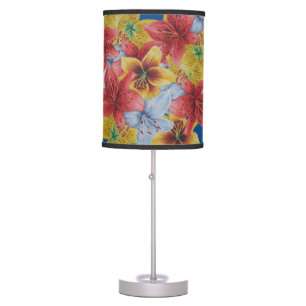 unique big and bold colorful flowers floral  table lamp