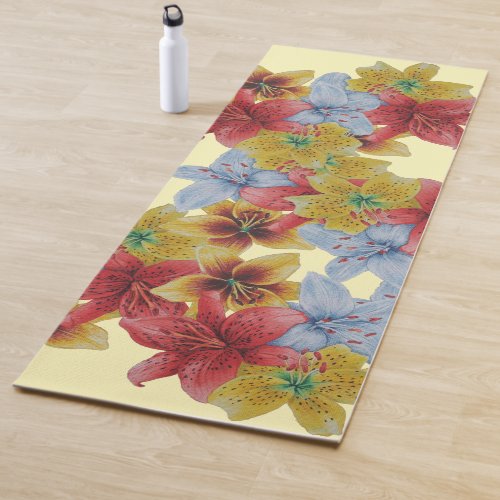 unique big and bold colorful flowers floral yoga mat