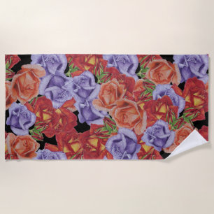 unique big and bold colorful rose flowers floral beach towel