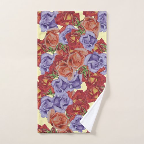 unique big and bold colorful rose flowers floral hand towel 