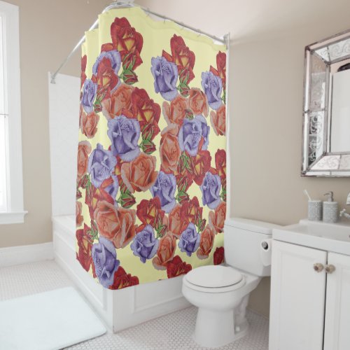unique big and bold colorful rose flowers floral shower curtain