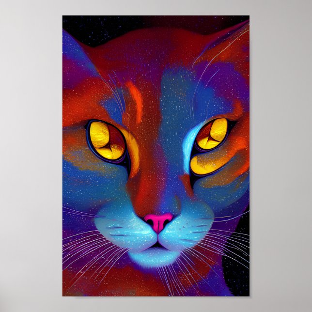 Unique Big Cat Face Drawing Poster (Front)