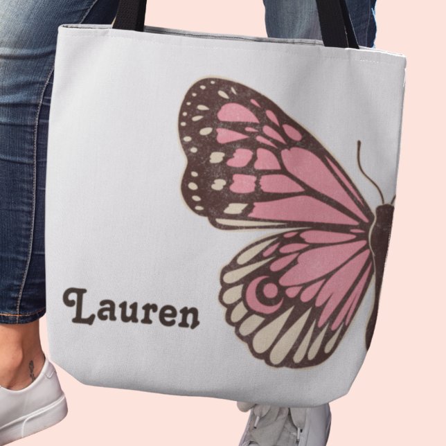 Unique Big Pink Butterfly Tote Bag, Crossbody Bag (Unique customizable pink and black monarch butterfly bag)