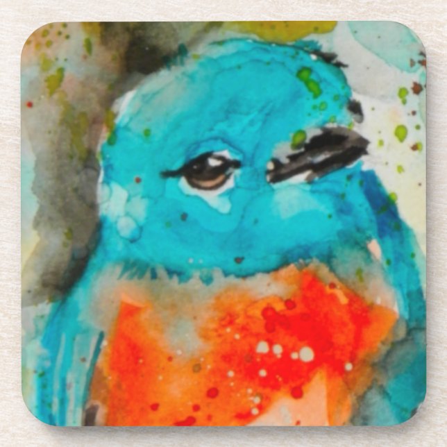 Unique Bird Watercolor Hard plastic coaster (Front)