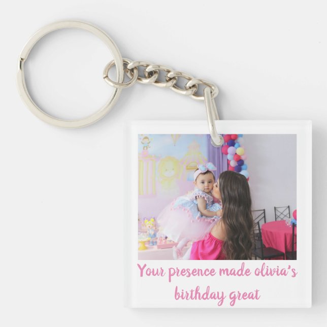 Unique birthday baby photo guest thank note  keychain (Front)