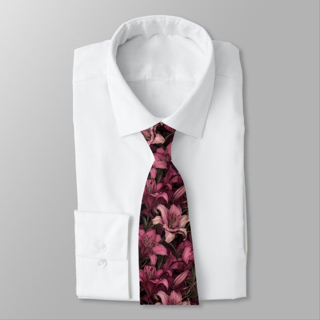 Unique Birthday Gifts For Boyfriend Lilies Flower Neck Tie (Tied)