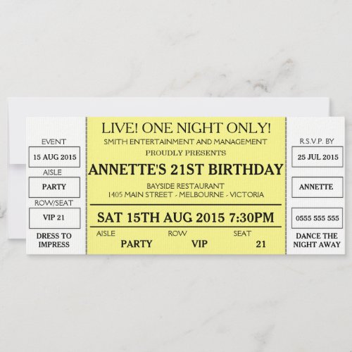 Unique Birthday Invitation Concert Ticket Styled