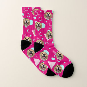 Unique Birthday Pet Photo Pink Socks
