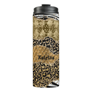 Unique Black and Gold Animal Print Agate  Thermal Tumbler
