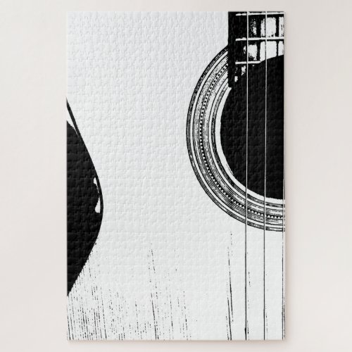 Unique Black and White Abstract Acoustic Guitar Jigsaw Puzzle