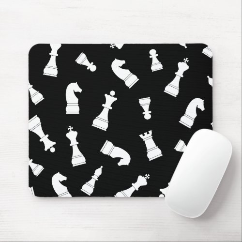 Unique Black and White Chess Piece Pattern Mouse Pad