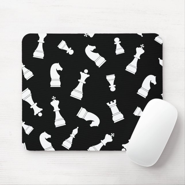 Unique Black and White Chess Piece Pattern Mouse Pad (With Mouse)