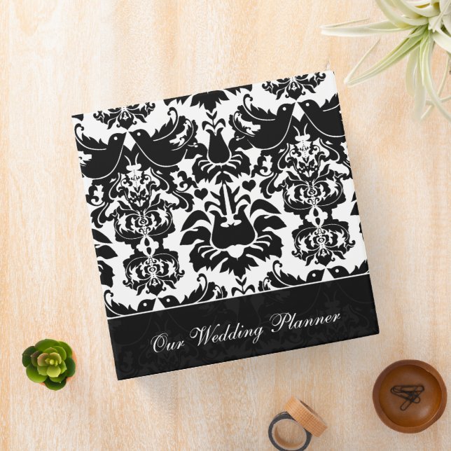 Unique Black and White Damask Lovebird 3 Ring Binder (In Situ)
