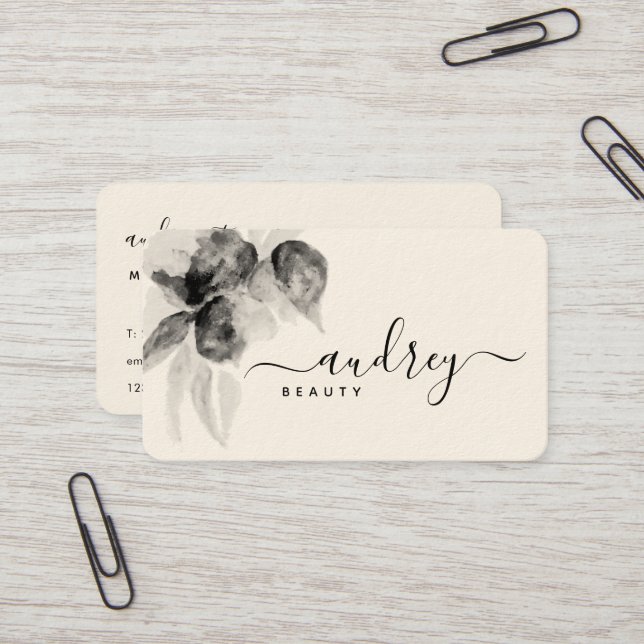 Unique Black and White Floral Fancy Signature Business Card (Front/Back In Situ)