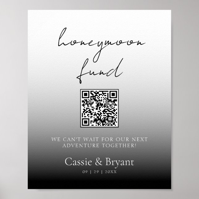 Unique Black and White Honeymoon Fund Wedding Sign (Front)