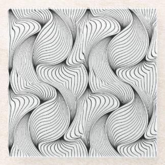 Unique Black and White Interwoven Lines Glass Coaster