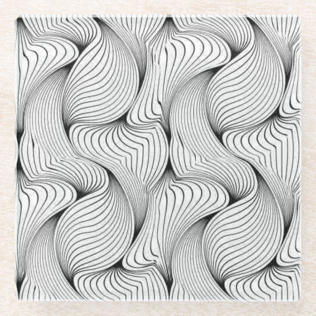 Unique Black and White Interwoven Lines Glass Coaster (Front)