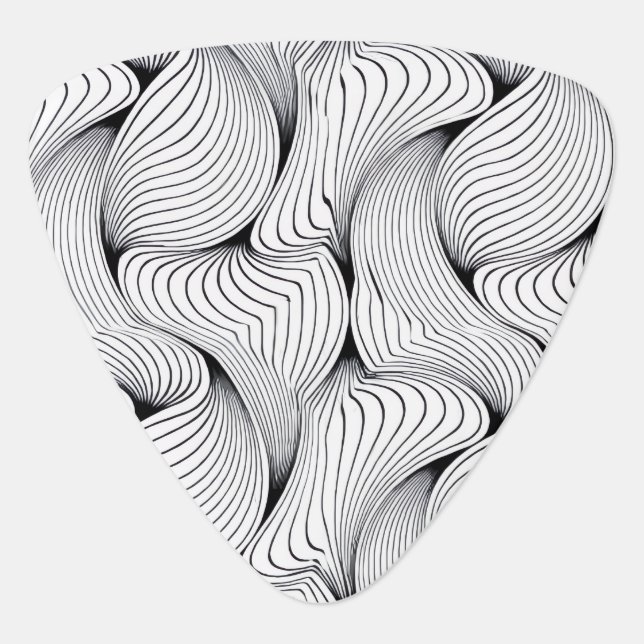 Unique Black and White Interwoven Lines Guitar Pick (Front)