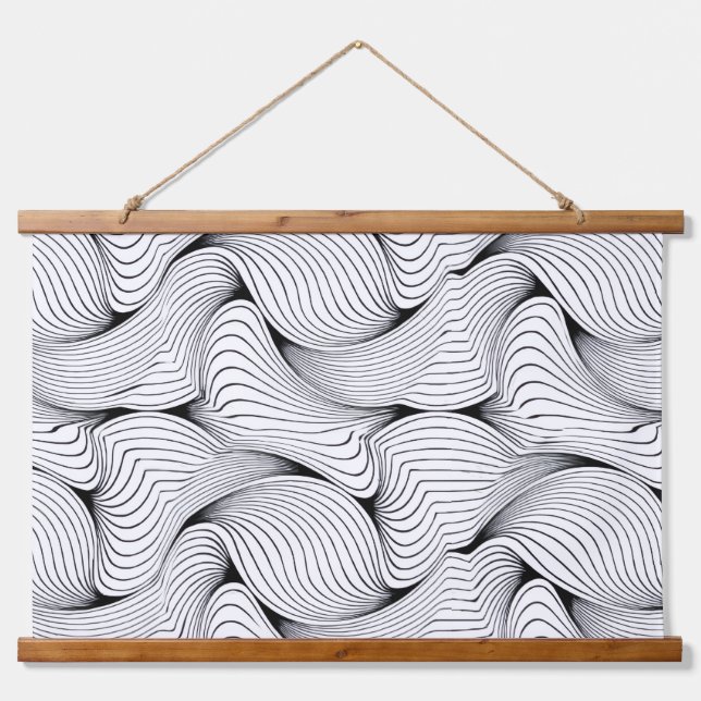 Unique Black and White Interwoven Lines Hanging Tapestry (Front)