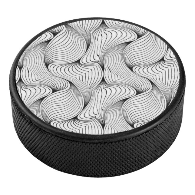Unique Black and White Interwoven Lines Hockey Puck (3/4)