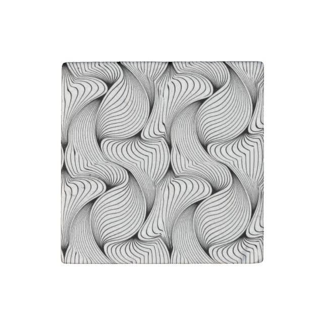 Unique Black and White Interwoven Lines Stone Magnet (Front)