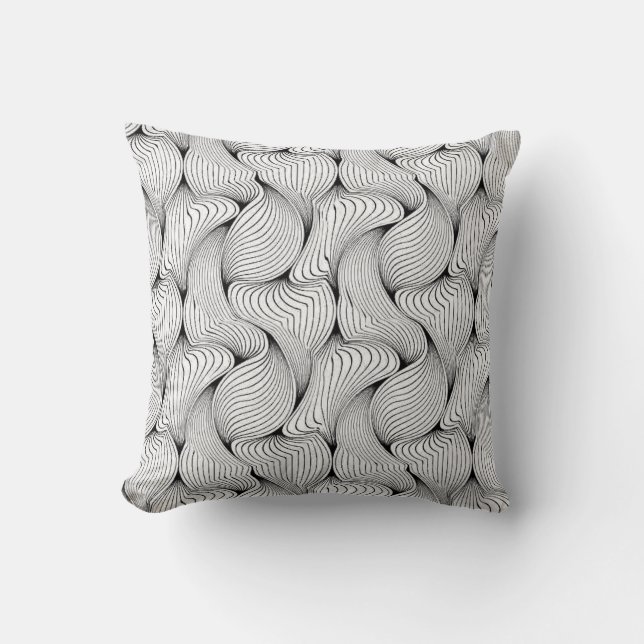Unique Black and White Interwoven Lines Throw Pillow (Front)