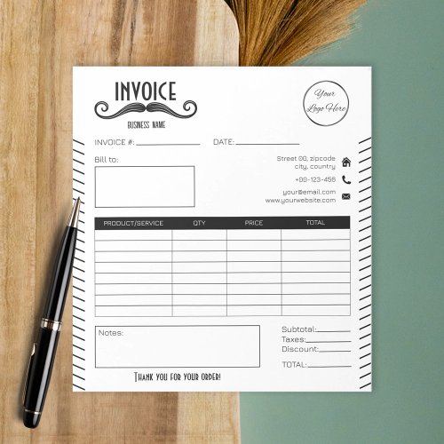 Unique black and white logo barber shop invoice notepad