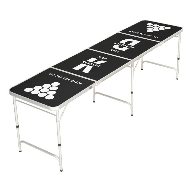 Unique Black And White Monogram Team Name Initial Beer Pong Table (Angled)