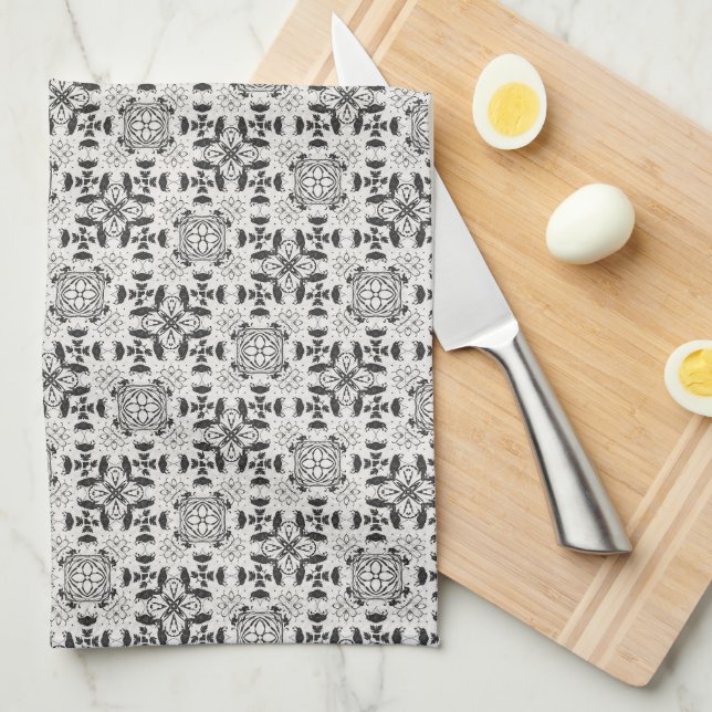 Unique Black and White Pattern Kitchen Towel (Quarter Fold)