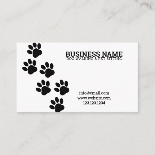 Unique Black and White Paw Print Steps Dog Walker Business Card
