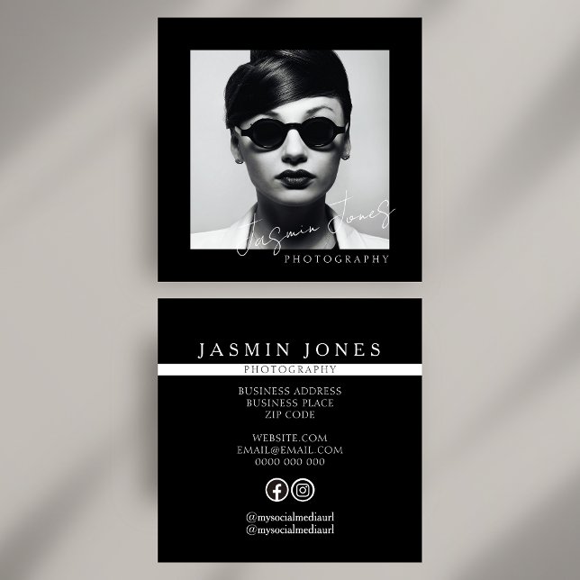 Unique Black and White Social Media Photo Square Business Card (Unique Black and White Social Media Photo Square Business Card)