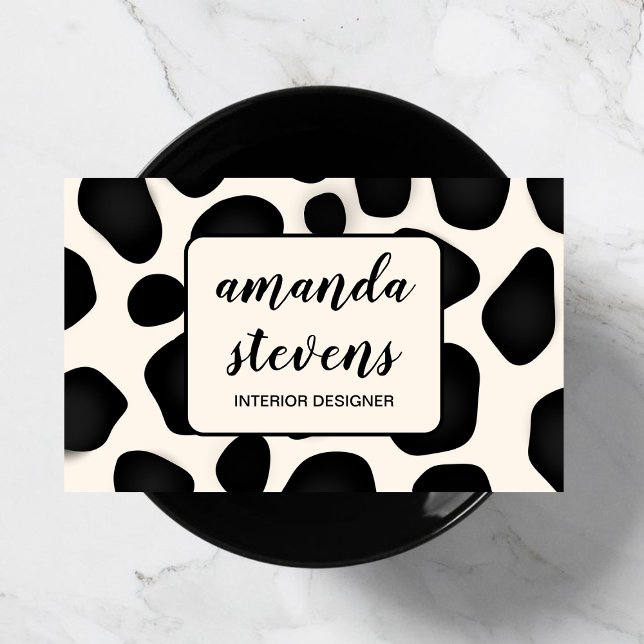 Unique Black & Beige Spots Pattern Abstract Script Business Card (Creator Uploaded)