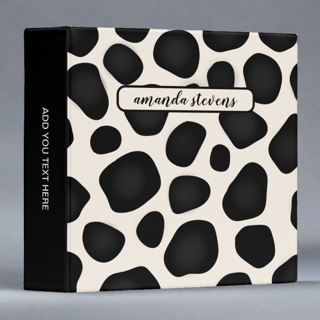 Unique Black & Beige Spots Pattern Name Typography 3 Ring Binder (Creator Uploaded)