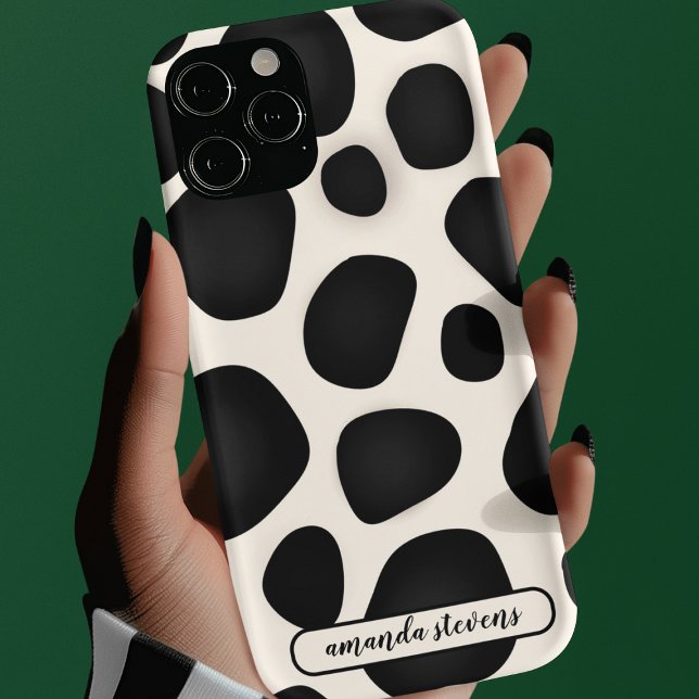 Unique Black & Beige Spots Pattern Name Typography Case-Mate iPhone Case (Creator Uploaded)